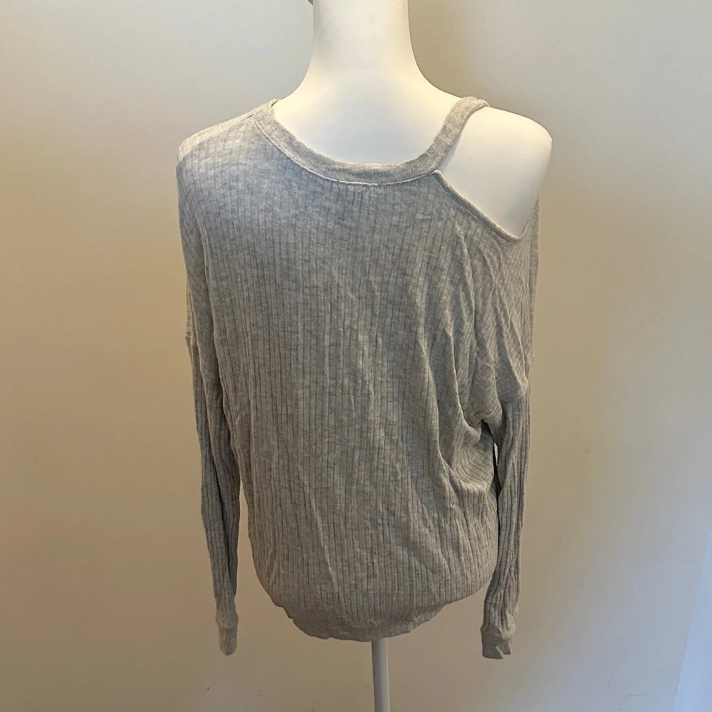 Splendid Light Gray Ribbed Women's Sweatshirt - Picture 3 of 5